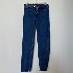 Straight Leg Dark Indigo Mid High Rise "Cyndi" Jeans